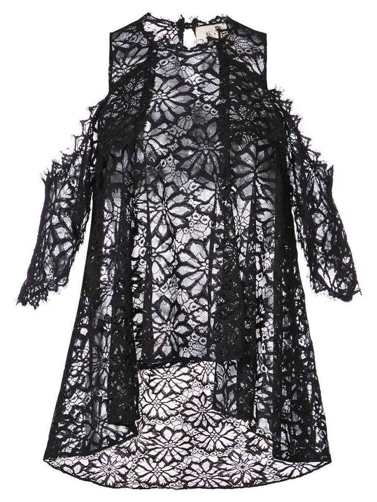Nicole Miller lace flared pattern transparent top - Black