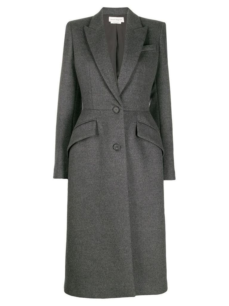 Alexander McQueen single breasted fitted coat - Grey