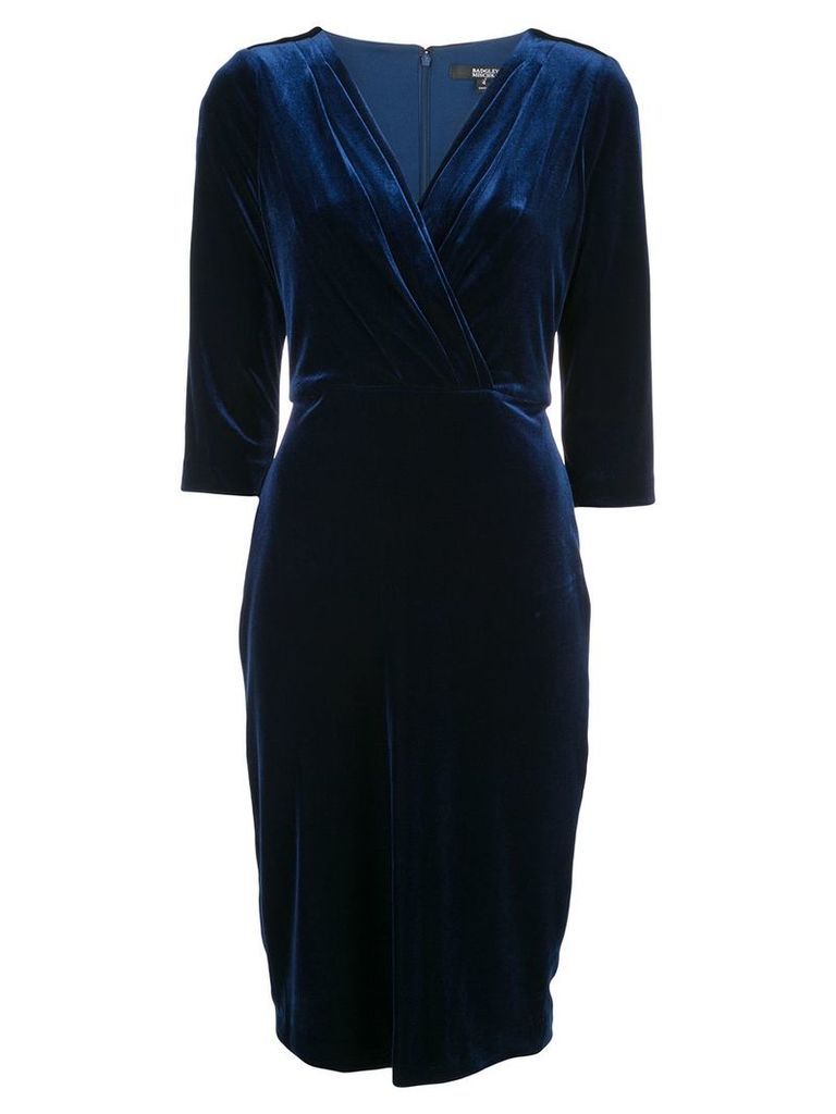 Badgley Mischka pleated drape column dress - Blue