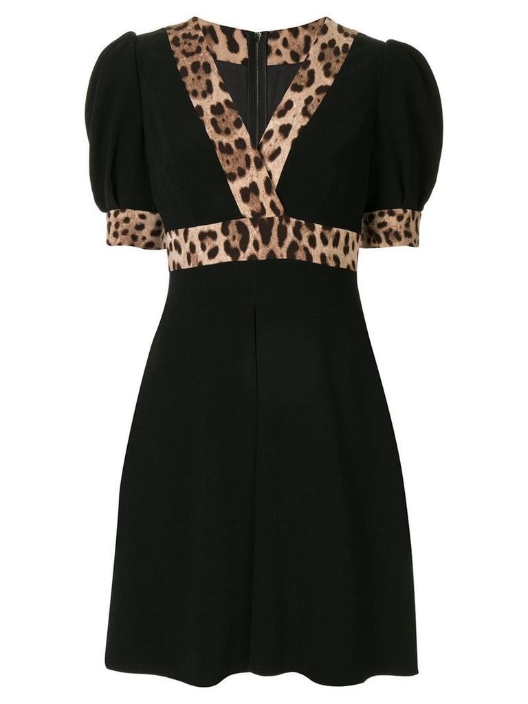 Dolce & Gabbana leopard print trimmed flared dress - Black