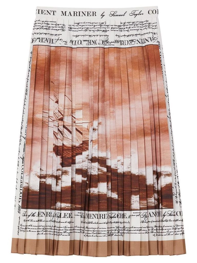 Burberry Mariner Print Pleated Cady Skirt - Brown