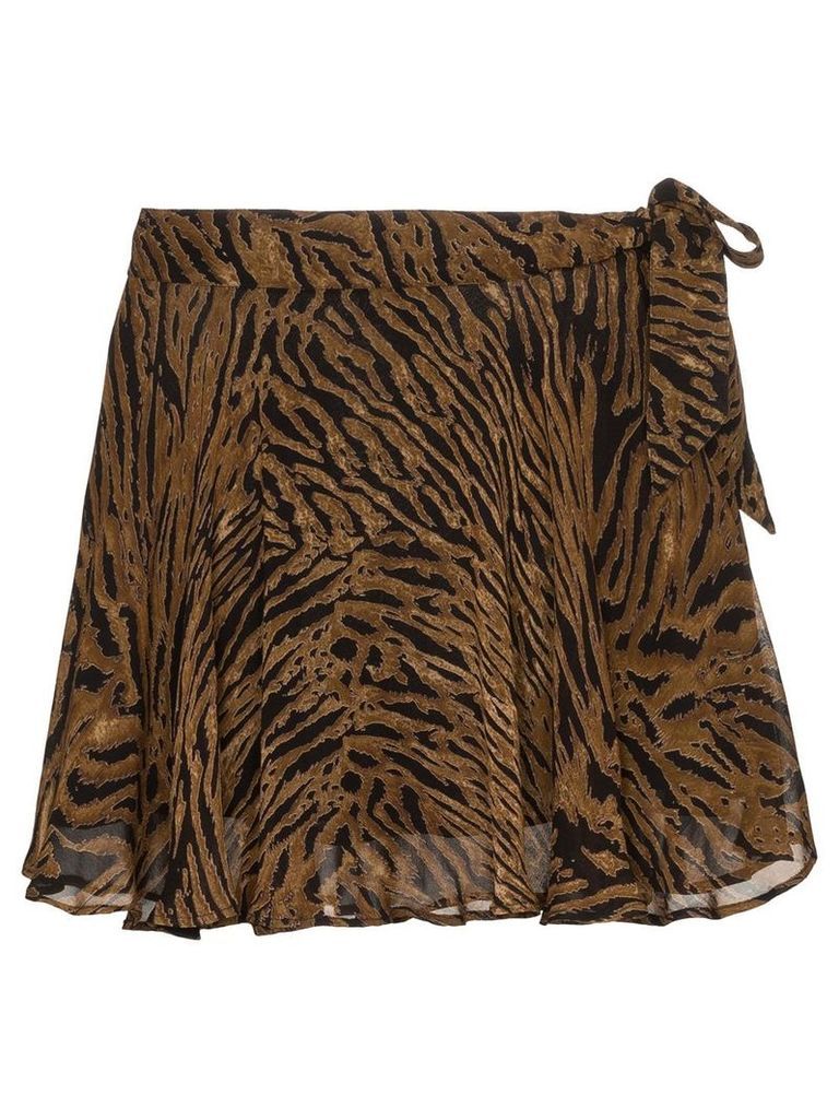 GANNI tiger print midi skirt - Brown
