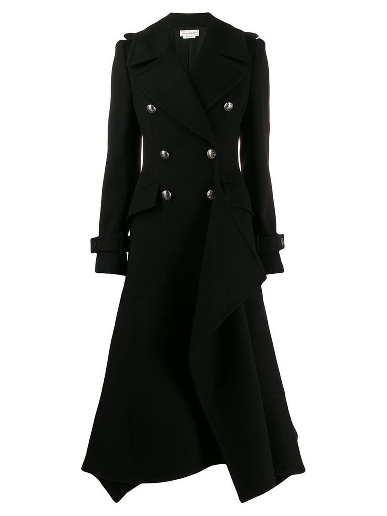 Alexander McQueen double breasted asymmetric coat - Black
