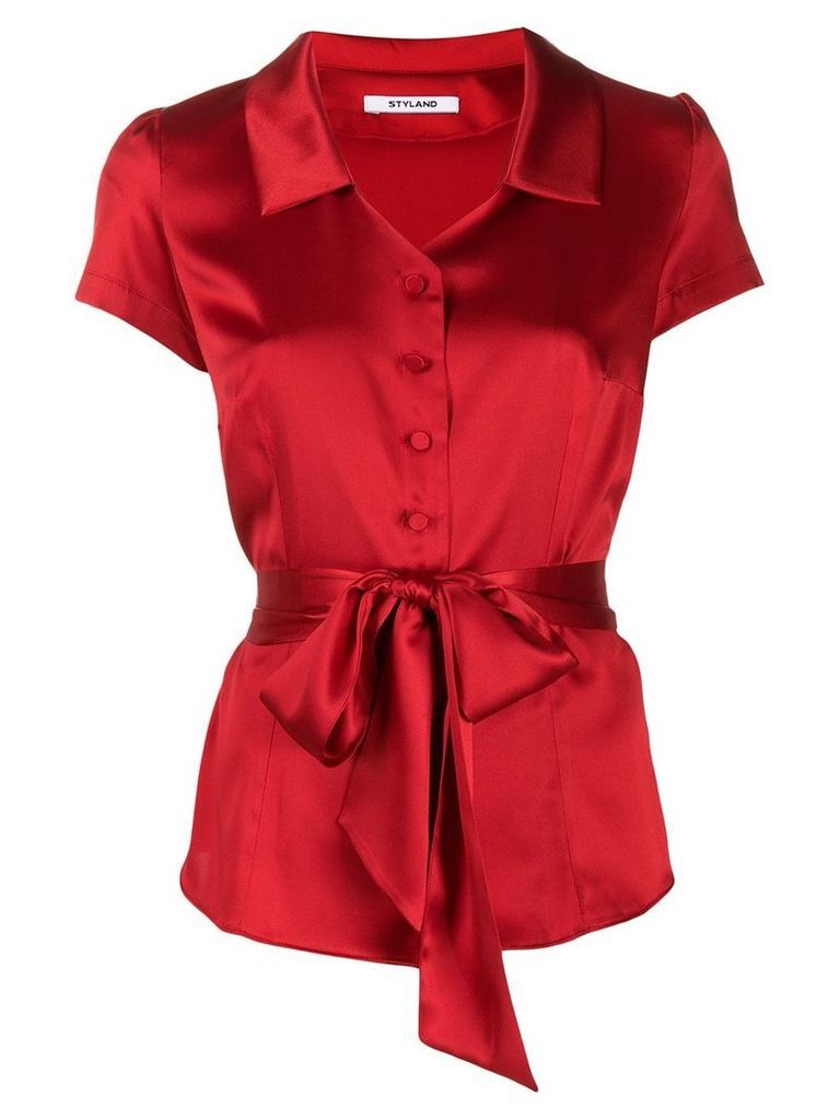 Styland tie waist satin shirt - Red