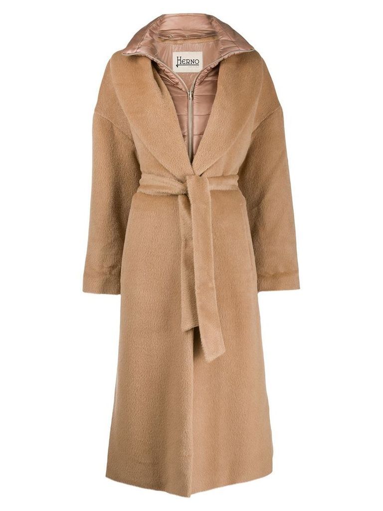 Herno double layer belted coat - NEUTRALS