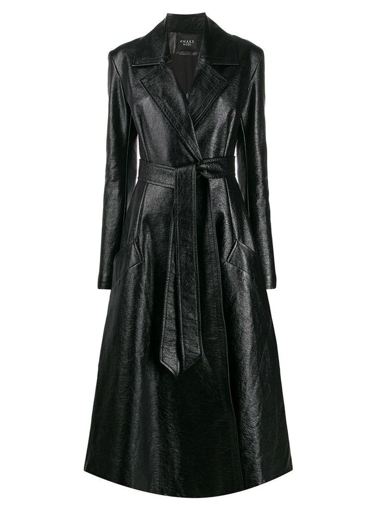 A.W.A.K.E. Mode Trinity long belted coat - Black