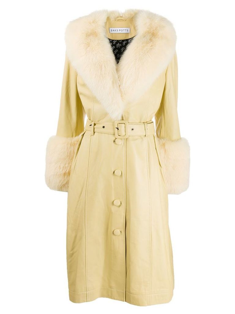 Saks Potts faux-fur belted coat - Yellow