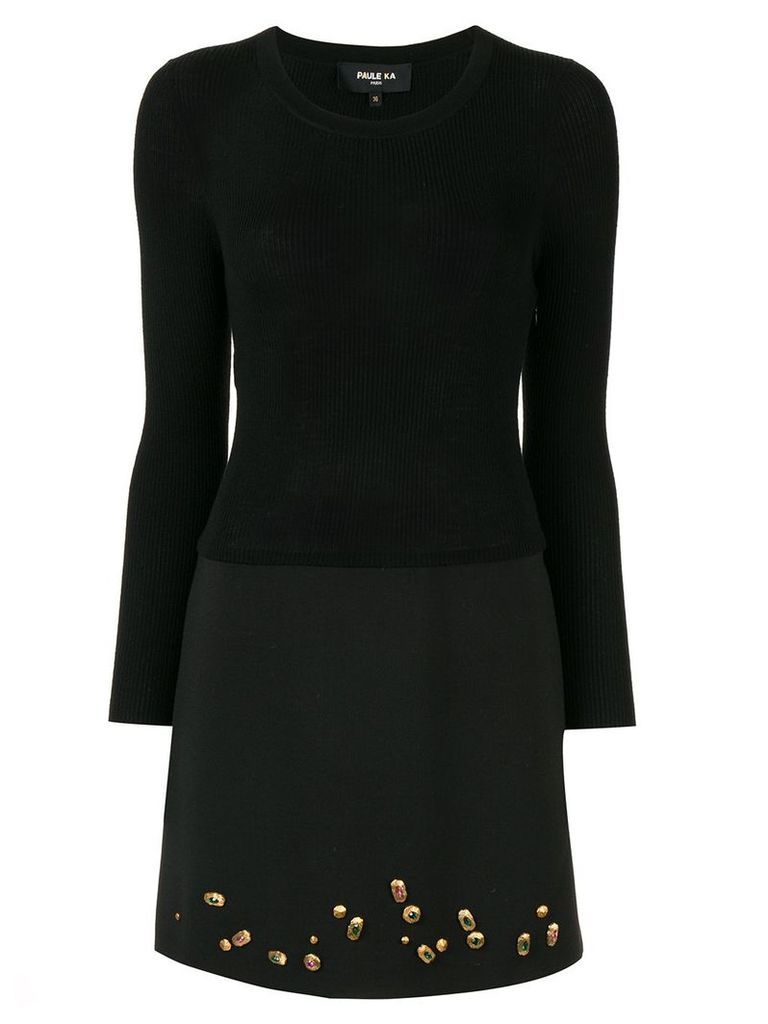 Paule Ka gemstone-embellished knit dress - Black