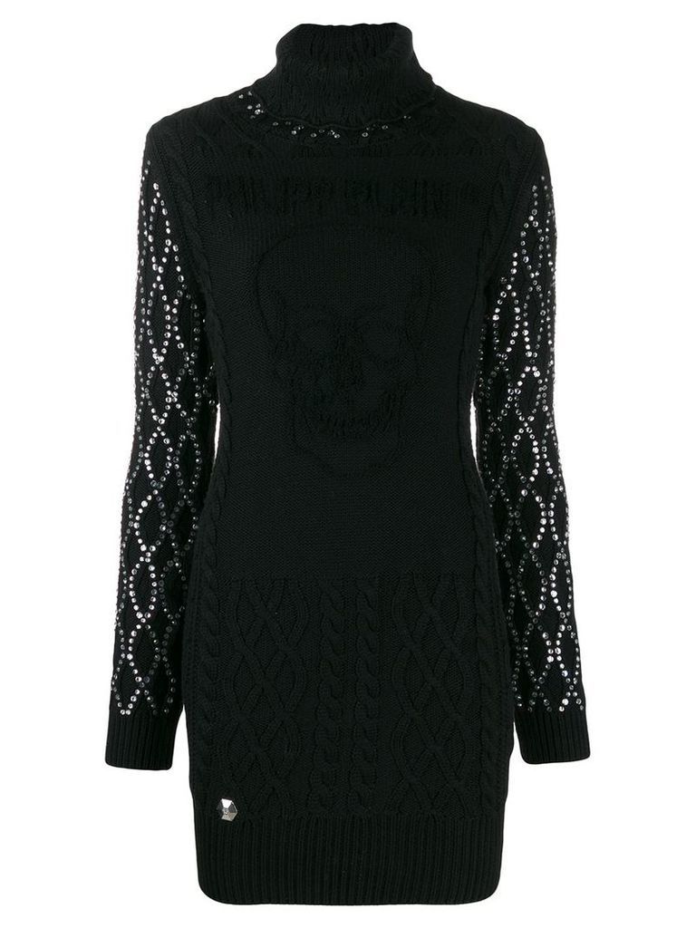 Philipp Plein embellished sleeves knitted dress - Black