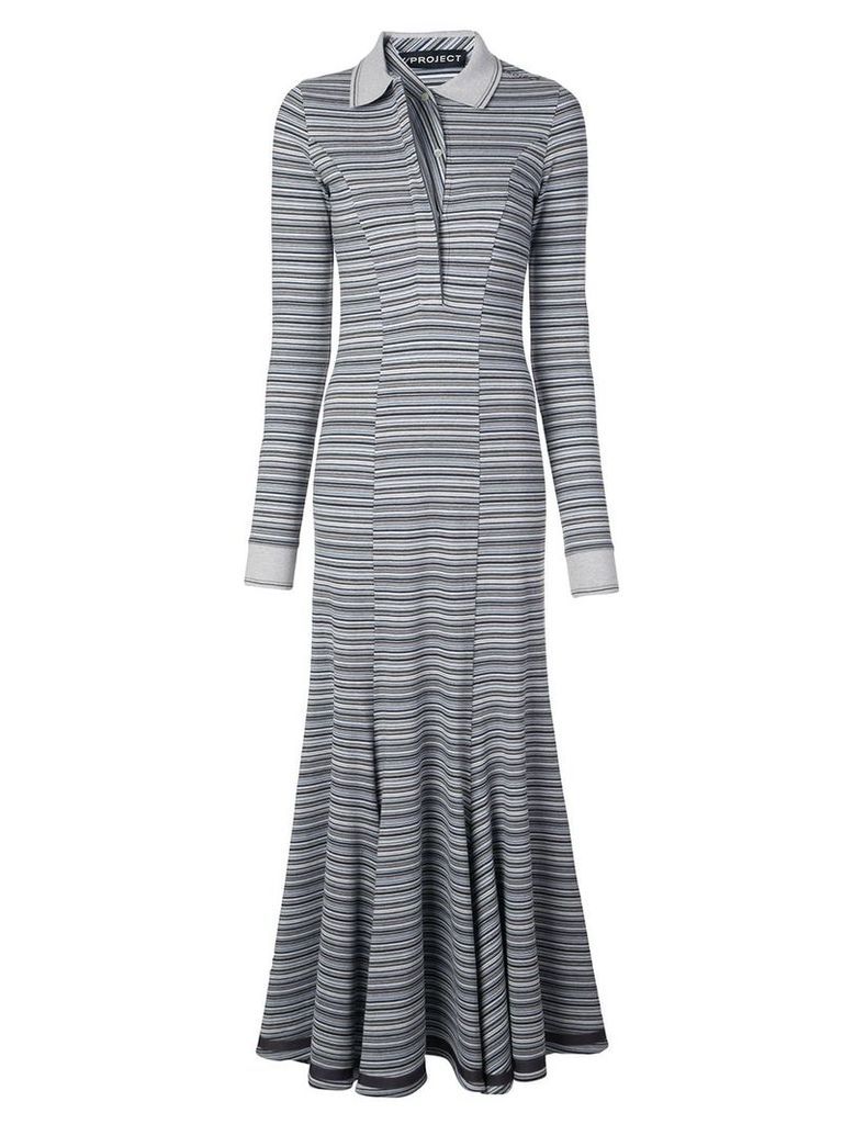 Y/Project long striped polo-neck dress - Blue