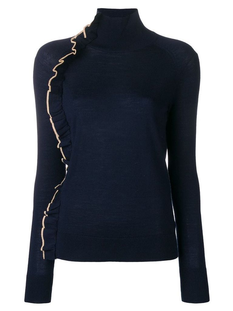 Victoria Victoria Beckham contrast-trim ruffle sweater - Blue