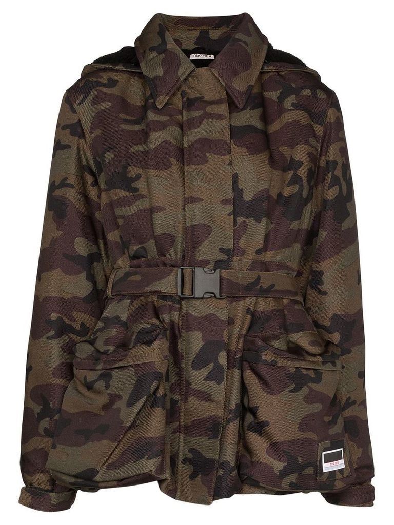 Miu Miu belted camouflage-print jacket - Multicolour