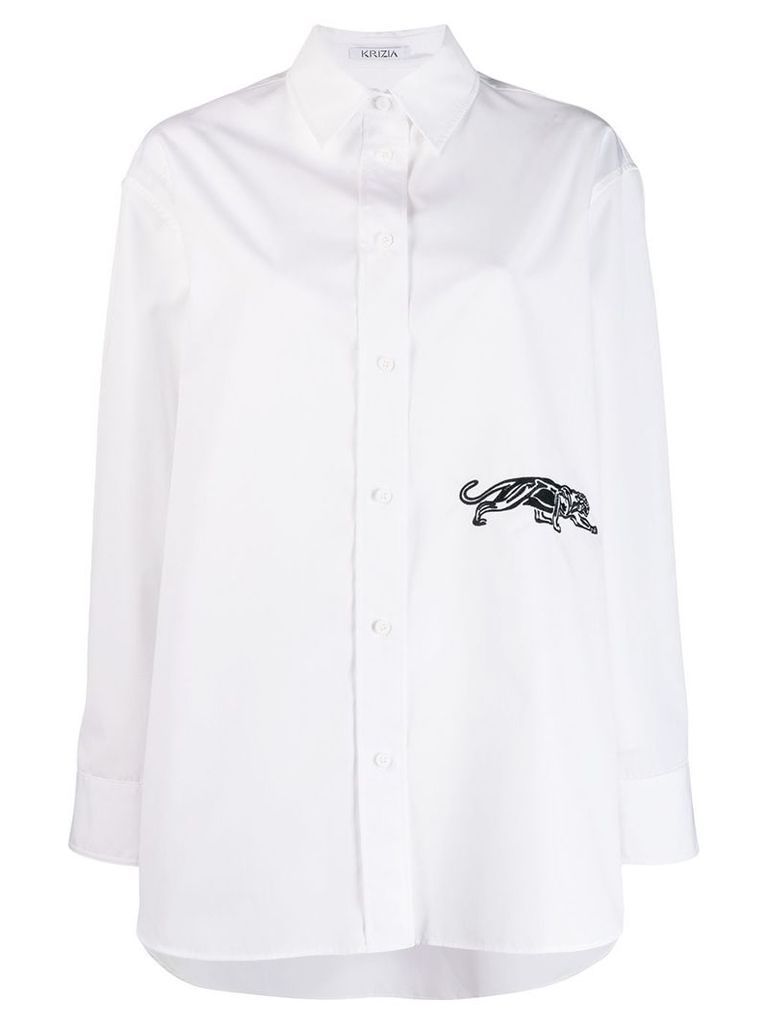 Krizia Pre-Owned panther detail oversized shirt - White