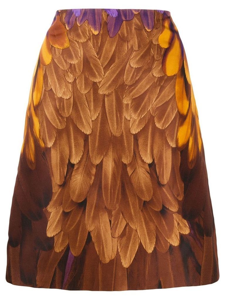 Prada Pre-Owned feather print skirt - Brown