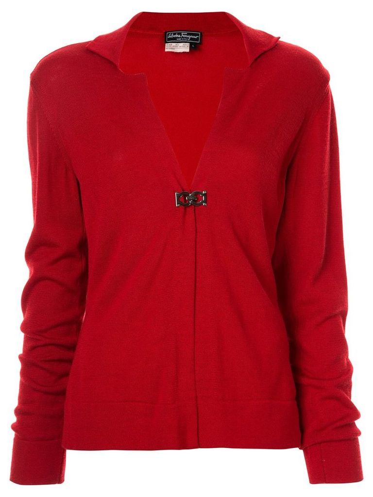 Salvatore Ferragamo Pre-Owned V-neck long sleeve cardigan - Red