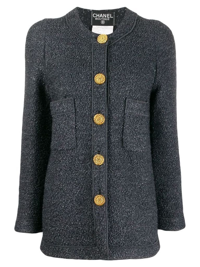 Chanel Pre-Owned 1990s collarless slim-fit coat - Grey