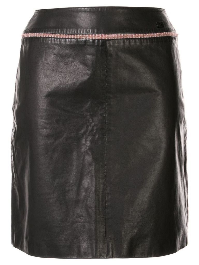 Chanel Pre-Owned tweed detail leather skirt - Black
