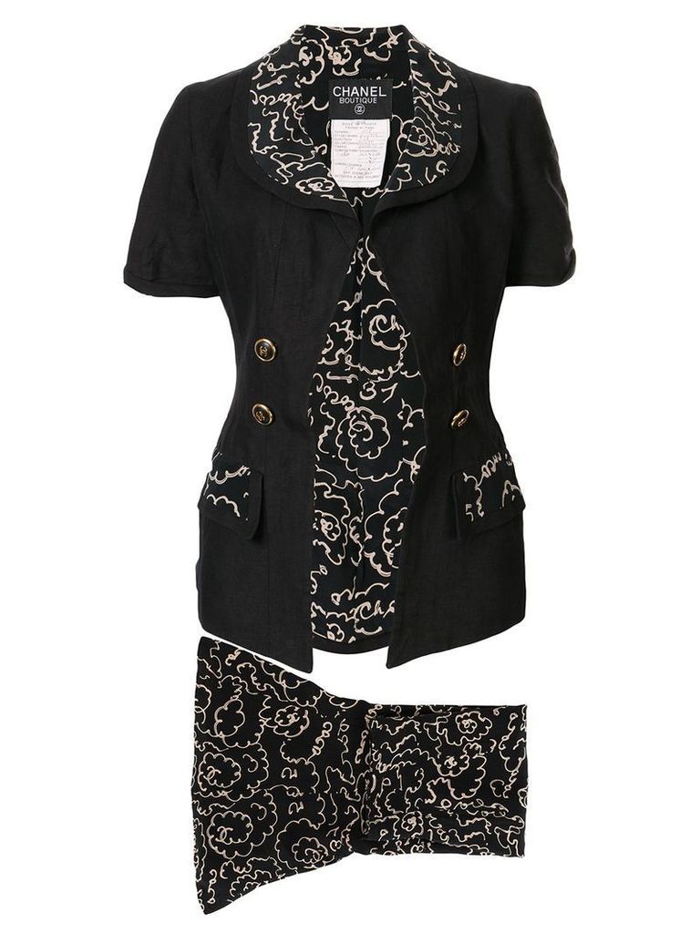 Chanel Pre-Owned sketch floral printed skirt suit - Black