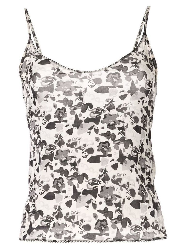 Chanel Pre-Owned floral logo camisole - Black