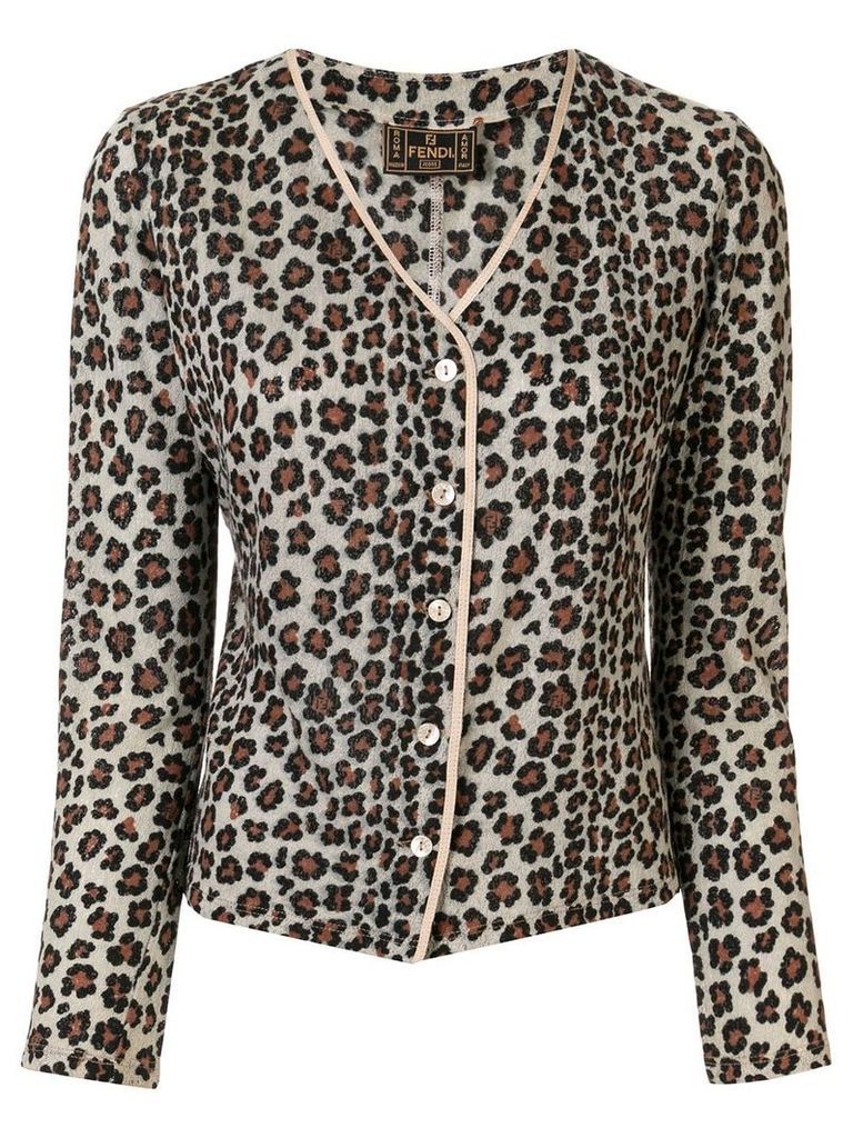 Fendi Pre-Owned leopard printed slim-fit cardigan - Brown