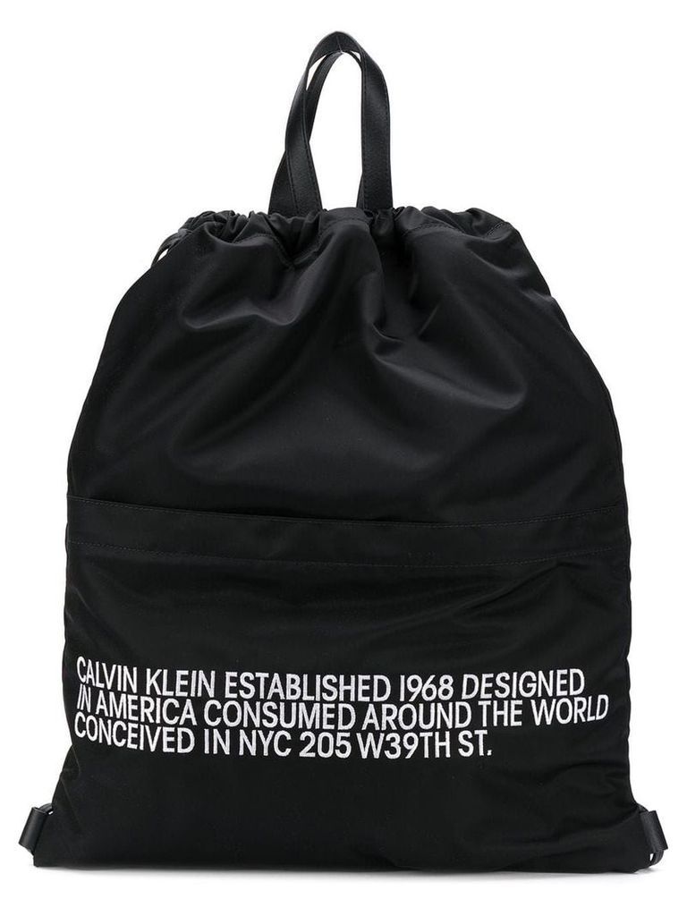 Calvin Klein 205W39nyc slogan drawstring backpack - Black