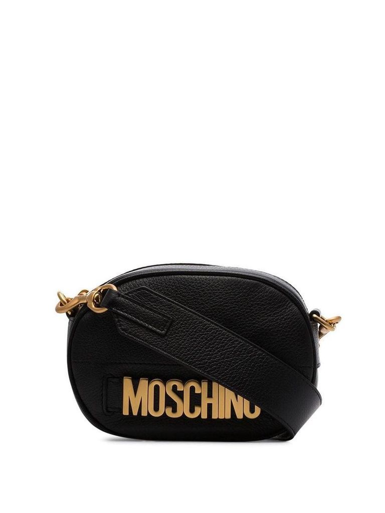 Moschino black logo leather camera bag