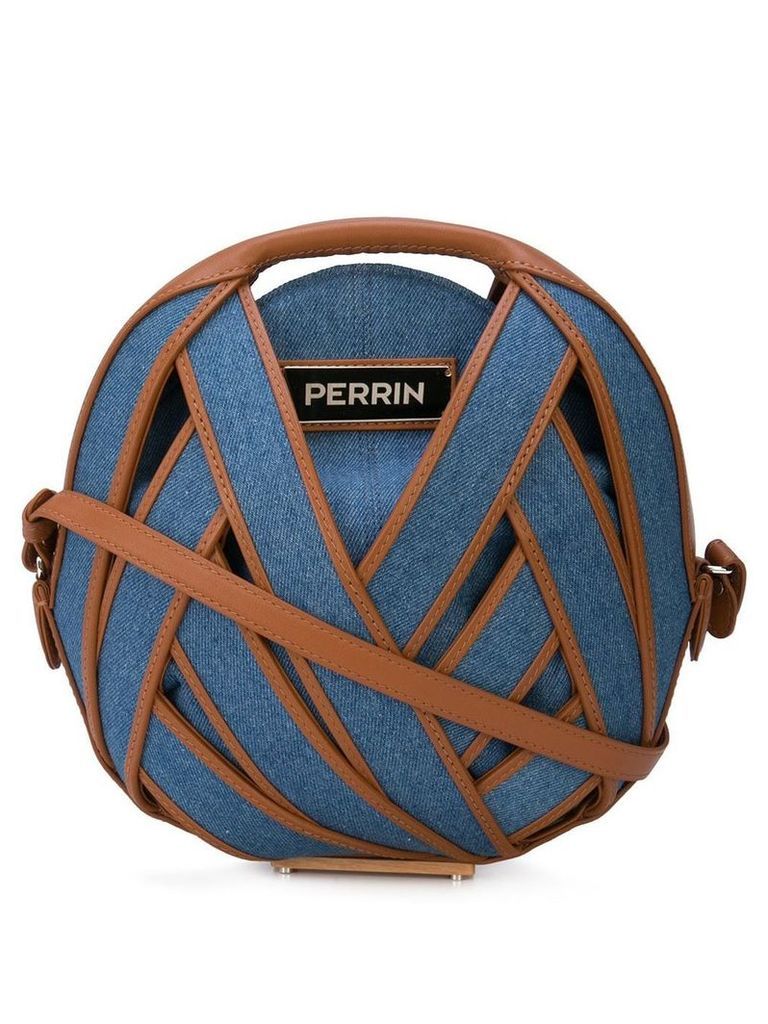 Perrin Paris round denim woven crossbody bag - Blue
