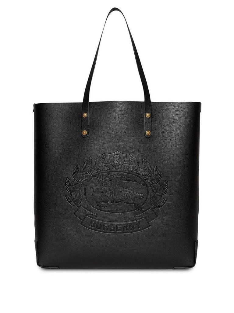 Burberry Embossed Crest Leather Tote - Black