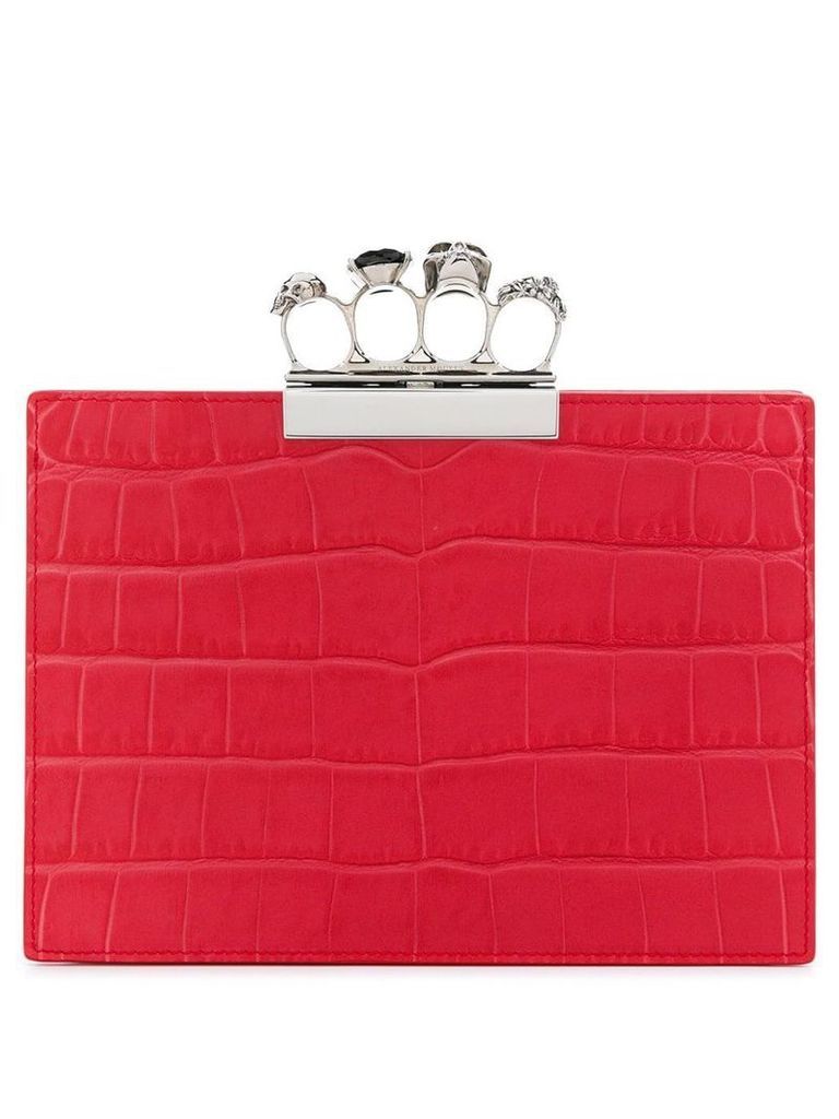 Alexander McQueen jewelled four-ring clutch - Red