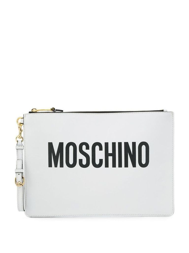 Moschino logo clutch - White
