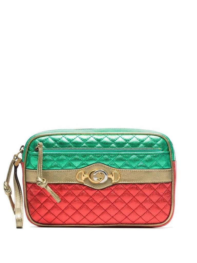 Gucci red and green leather mini quilted stripe bag - Multicolour