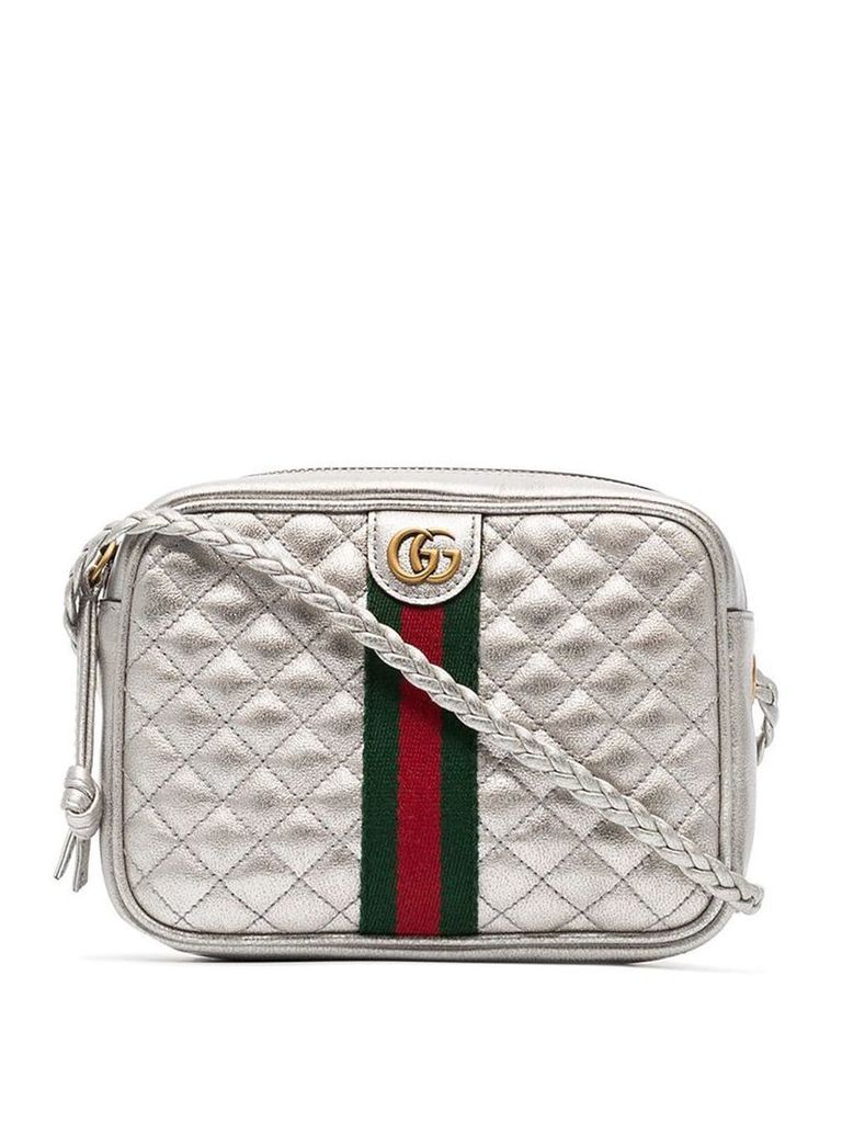 Gucci silver leather mini quilted bag with webbing - Metallic