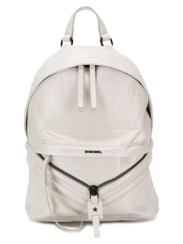 Diesel coated leather patched backpack - White