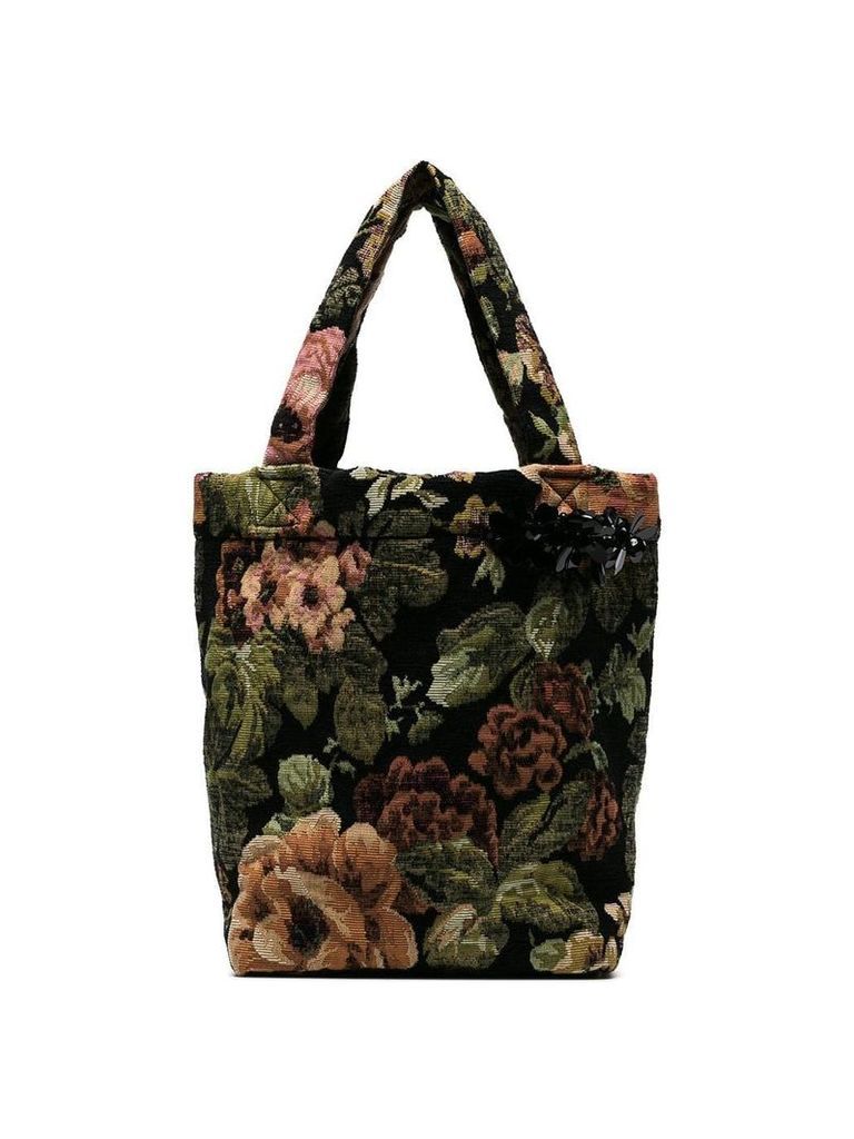 Simone Rocha small floral print tapestry bag - Black