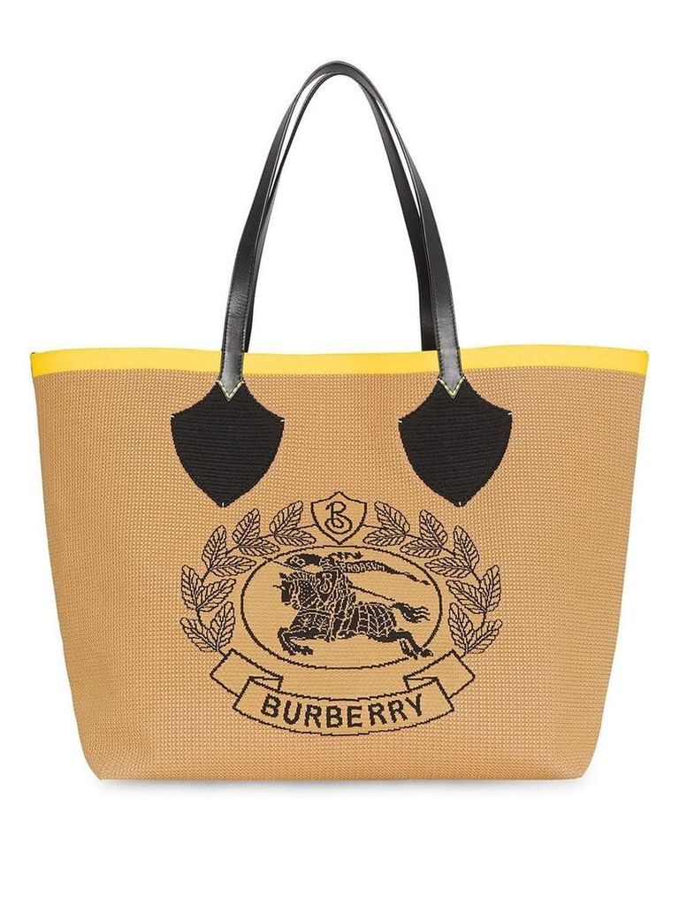Burberry The Giant Tote in Knitted Archive Crest - Yellow