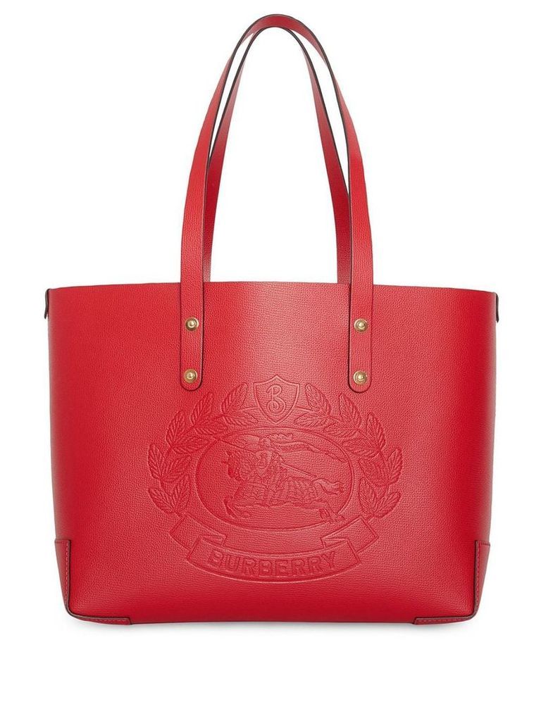 Burberry Small Embossed Crest Leather Tote - Red