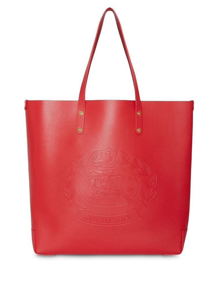 Burberry Large Embossed Crest Leather Tote - Red