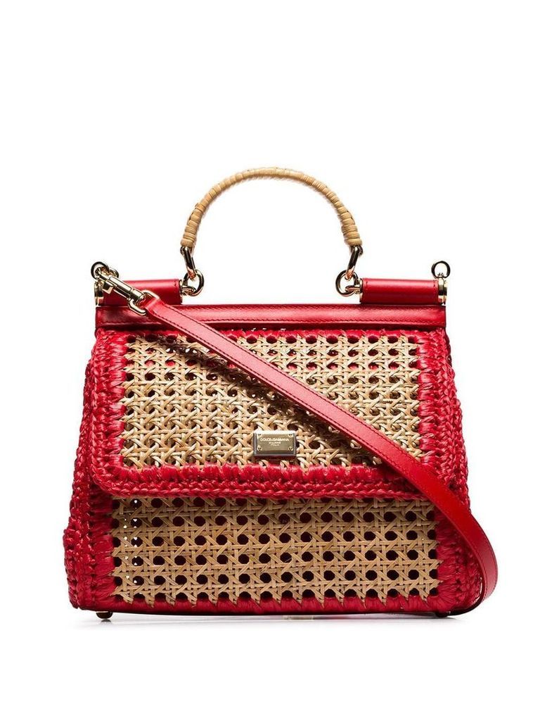 Dolce & Gabbana red Sicily raffia and leather shoulder bag