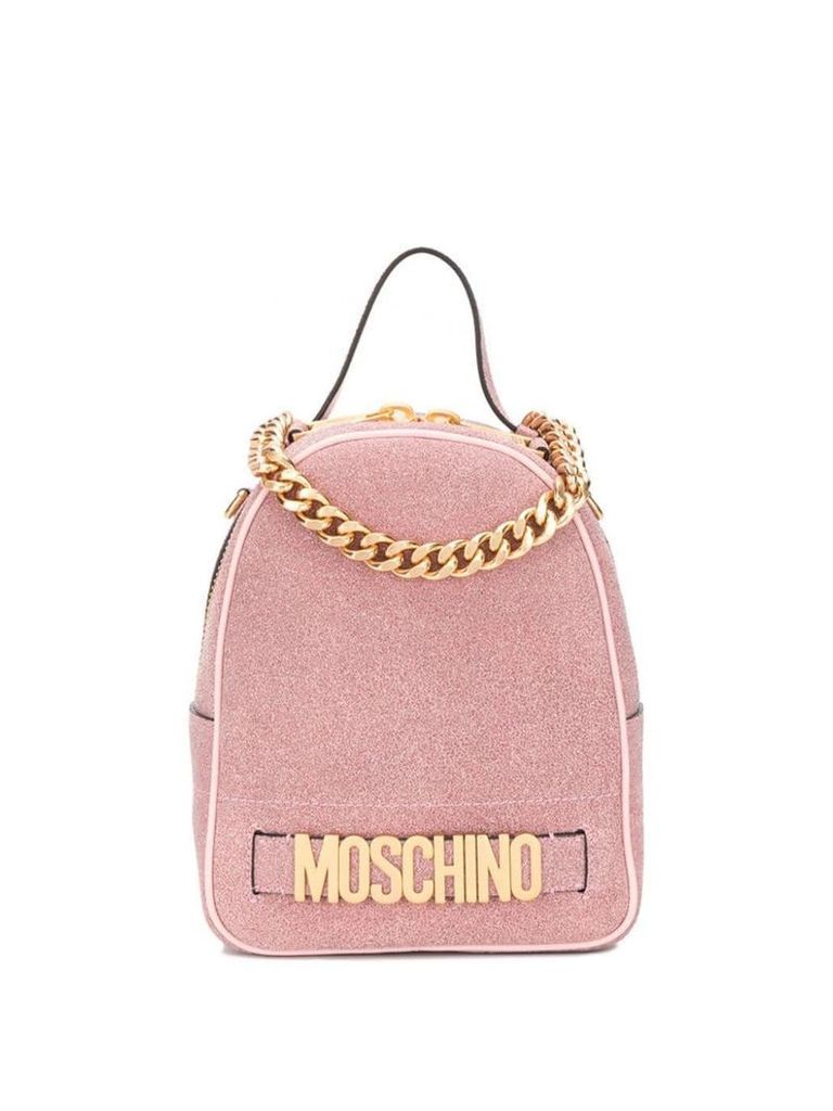 Moschino glitter-effect logo backpack - PINK