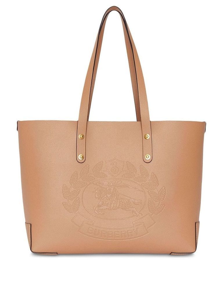 Burberry Small Embossed Crest Leather Tote - NEUTRALS