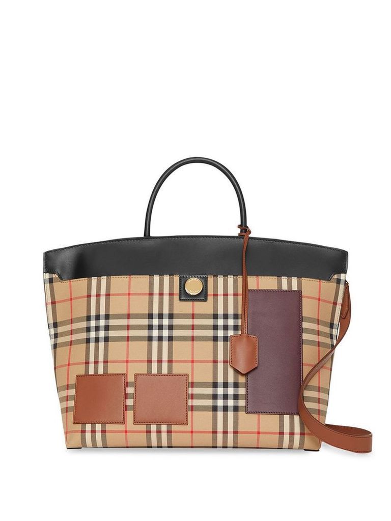 Burberry Vintage Check and Leather Society Top Handle Bag - NEUTRALS