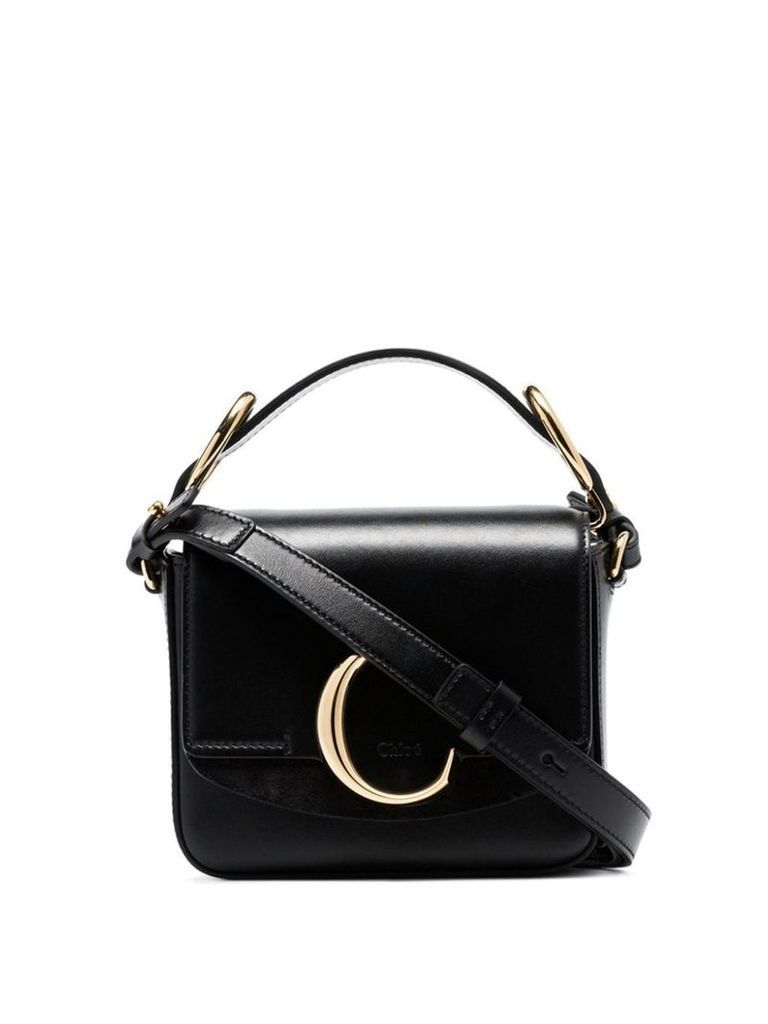 Chloé black C ring top-handle leather shoulder bag