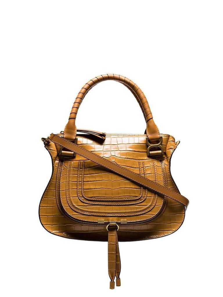 Chloé Brown Croc print embossed leather shoulder bag