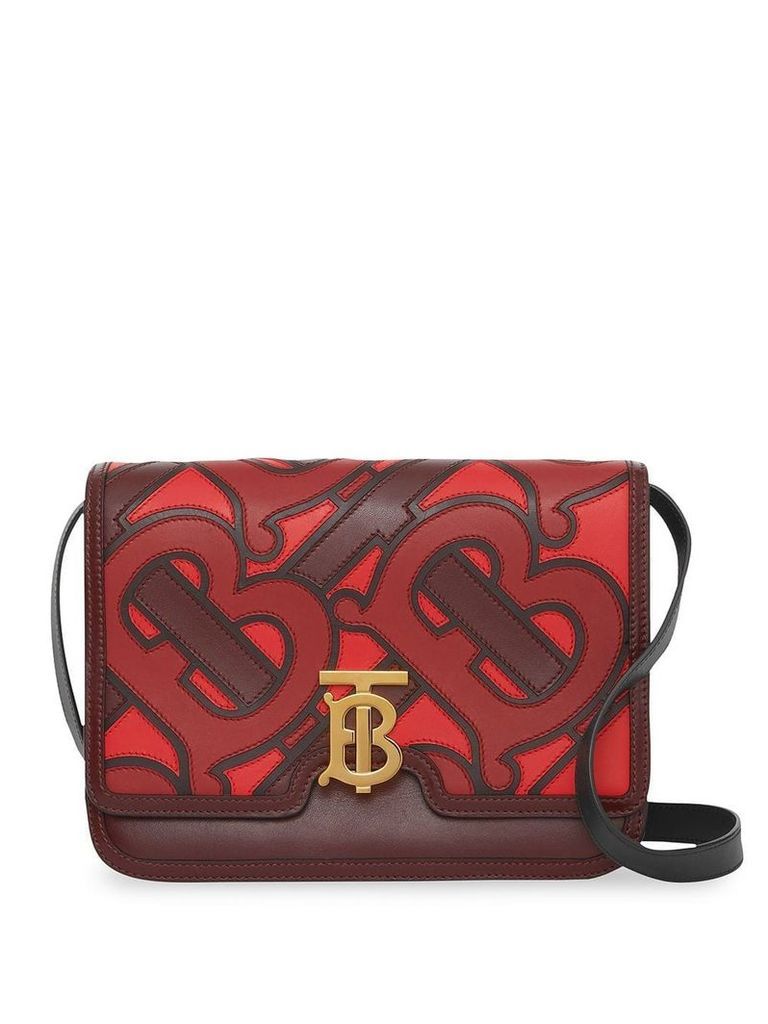 Burberry Medium Monogram Appliqué Leather TB Bag - Red