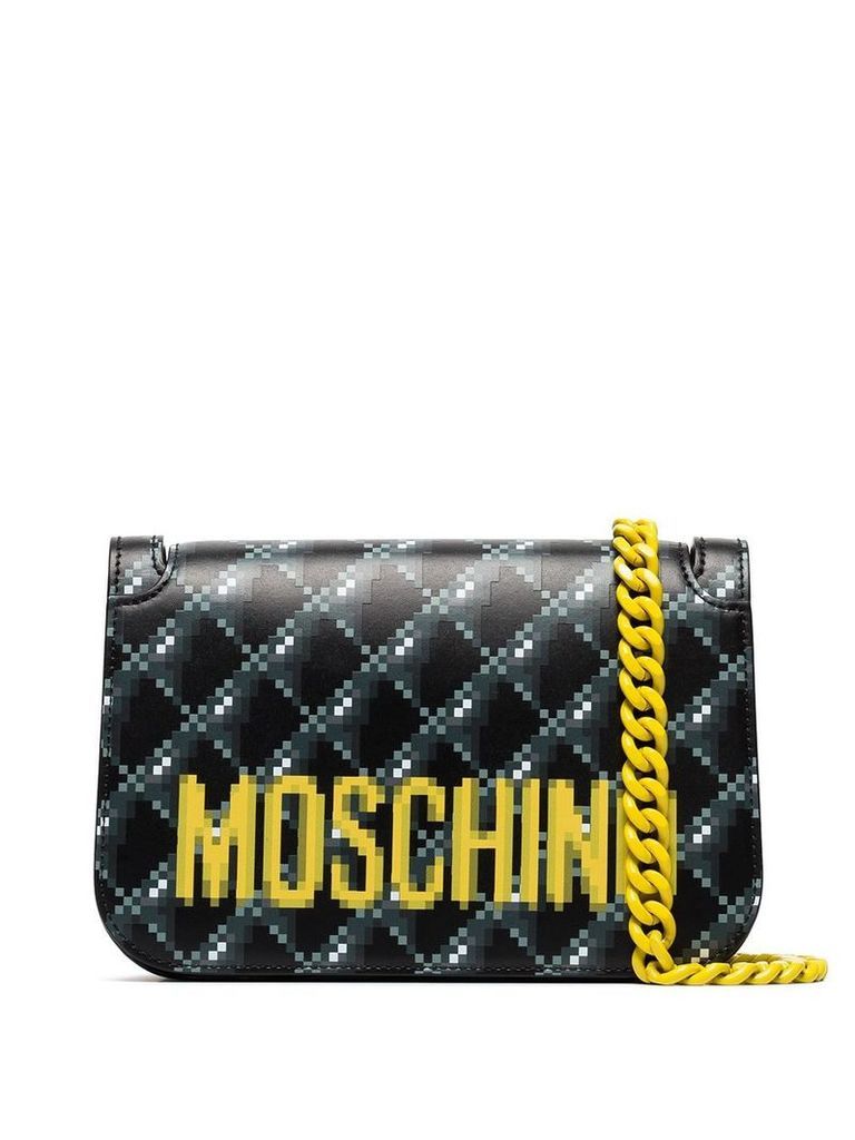 Moschino blurred logo print shoulder bag - Black