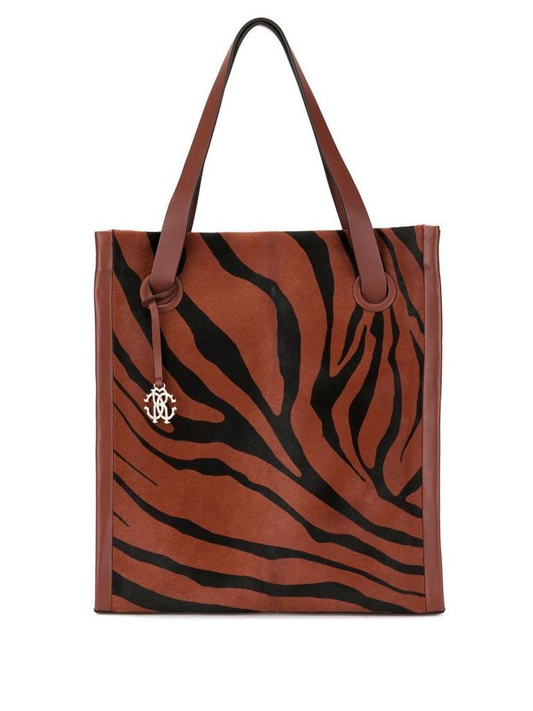 Roberto Cavalli zebra stripe shopper tote bag - Brown