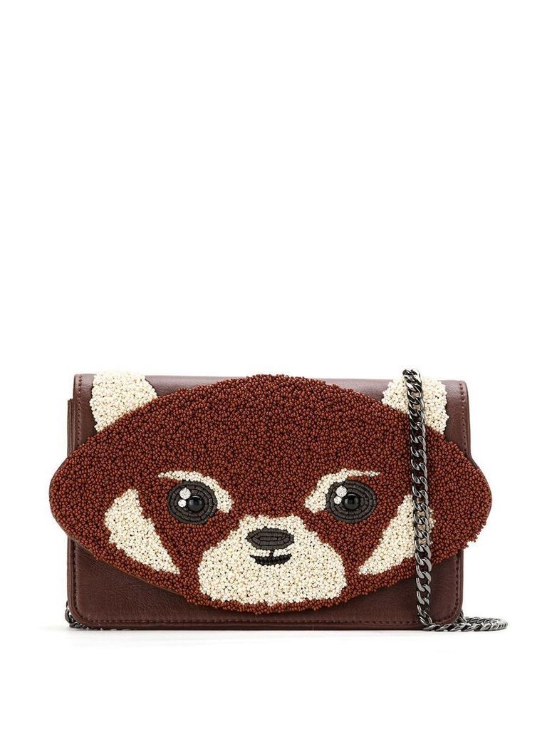 Isla mini Panda embroidered clutch - Brown