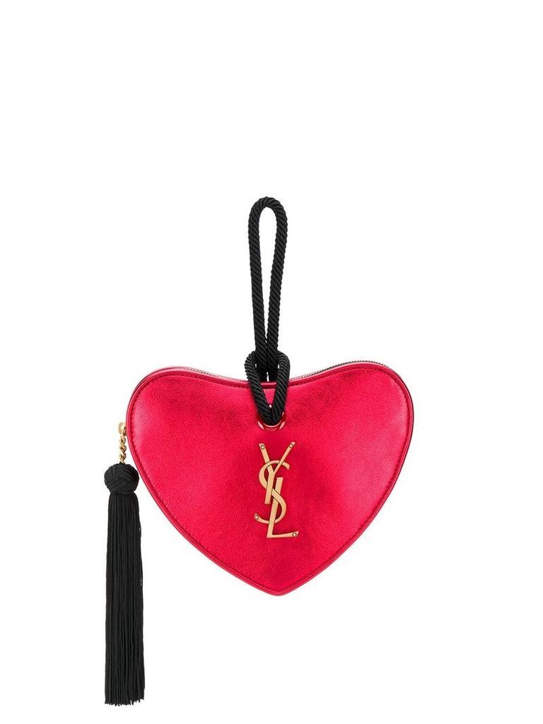 Saint Laurent monogram heart metallic clutch - Red