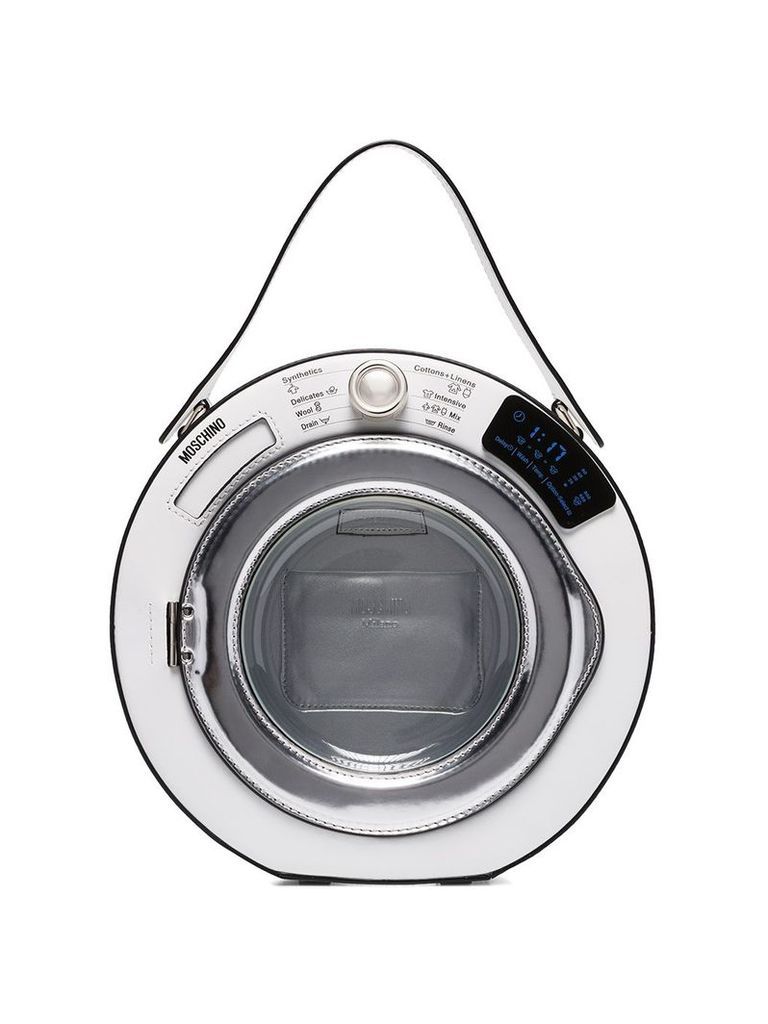 Moschino Washing Machine round leather tote bag - White
