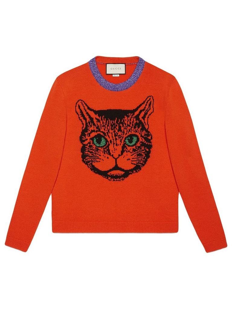 Gucci Mystic cat wool knit sweater - Orange